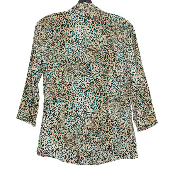 Vintage Notations Top 3/4 Sleeve Leopard Crinkle Animal Y2K Button Up Size Large - Picture 2 of 6